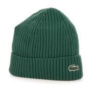 Groene Wol Ribgebreide Muts Lacoste , Green , Heren