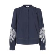 Blauwe Bloemenborduurblouse Pauline mbyM , Blue , Dames