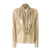 Beige Langemouw Draperende Shirt Pinko , Beige , Dames