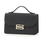 Zwarte kalfsleren schoudertas met klep Victoria Beckham , Black , Dame...