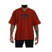 Rood Logo Geborduurd Katoenen T-shirt Dolce & Gabbana , Red , Heren