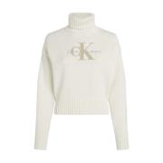 Gedrukte Turtleneck Trui Calvin Klein Jeans , White , Dames