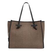 Herringbone Stof Tote met Leren Details Gianni Chiarini , Beige , Dame...