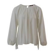 Satin Crepe Lange Mouw Blouse High , Beige , Dames