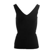 Geribbelde tanktop met V-hals Crush , Black , Dames