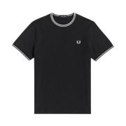 Klassieke dubbele streep ronde hals t-shirt Fred Perry , Black , Heren