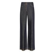 Gelamineerde Denim Broek Blauw/Goud Momoni , Blue , Dames