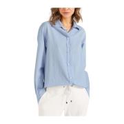 Blauw Katoenen Poplin Overhemd Knoopsluiting Juvia , Blue , Dames