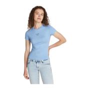 Basis Katoenen T-shirt - Blauw Tommy Jeans , Blue , Dames