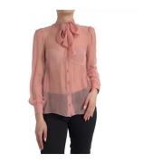 Zijden Ascot Kraag Blouse Top Dolce & Gabbana , Pink , Dames