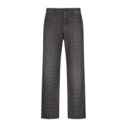 Jacquard Straight-Leg Jeans Grijs Balmain , Gray , Heren