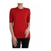 Rode Zijden Crewneck Sweater Korte Mouw Dolce & Gabbana , Red , Dames