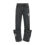 Houtskoolgrijze Distressed Bucket Jeans JW Anderson , Gray , Dames