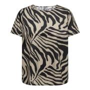 Leo Print Korte Mouw Top Only Carmakoma , Black , Dames