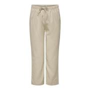 Linnen Pull-Up Broek in Oxford Tan Only Carmakoma , Beige , Dames