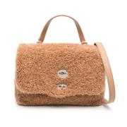 Bruine wollen handtas met shearling details Zanellato , Brown , Dames