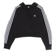 Zwarte Crop Hoodie met Geribbelde Boorden Adidas , Black , Dames