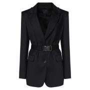 Zwarte Flanellen Jas met Puntige Revers Pinko , Black , Dames