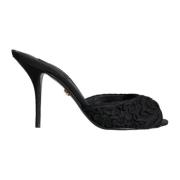 Zwarte Logo Detail Hakken Sandalen Dolce & Gabbana , Black , Dames