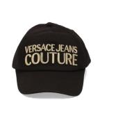 Zwarte baseballpet met gouden logoborduursel Versace Jeans Couture , B...