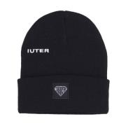 Zwarte Logo Beanie Muts Acryl Iuter , Black , Heren