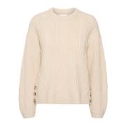 Zachte Gebreide Trui met Knoopdetail Part Two , Beige , Dames