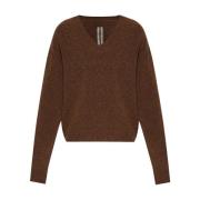 Bruine V-hals Alpaca Wol Trui Rick Owens , Brown , Heren