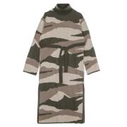 Lange Mouw Hoge Hals Camo Jurk Element , Multicolor , Dames