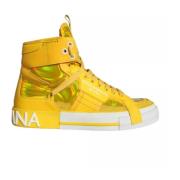 Geel Wit Leren High-Top Sneakers Dolce & Gabbana , Yellow , Dames