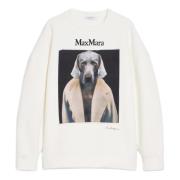 Witte Sweater met Weimaraner Print Max Mara , White , Dames