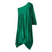 Groene One Shoulder Midi Jurk met Mantel Detail Max Mara , Green , Dam...