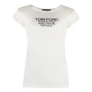 Zijden T-shirt met Contrasterende Print Tom Ford , Beige , Dames