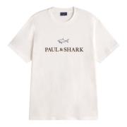 Wit Logo Flocked T-shirt Paul & Shark , White , Heren