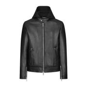 Zwarte Bikerjas met Afneembare Capuchon Dondup , Black , Heren