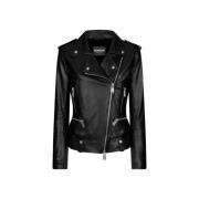 Zwarte Bikerjas met Nepbont Dondup , Black , Dames