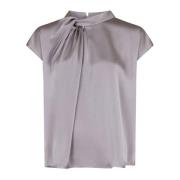 Elegante Gedrapeerde Satijnen Blouse Neo Noir , Gray , Dames