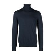 Italiaanse Wol Rollneck Sweater Barba , Blue , Heren