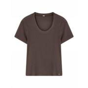 Bruine Suri T-shirt, Katoen-Elastaan Mix Gustav , Brown , Dames