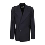 Blauwe single-breasted jas met puntkraag Maison Margiela , Blue , Dame...