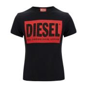 Stretch Katoen Jersey Logo T-Shirt Diesel , Black , Dames