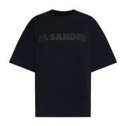 Zwart Katoenen T-shirt met Logo Print Jil Sander , Black , Dames