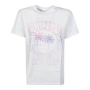 Korte Mouw Logo Print T-shirt Ganni , White , Dames