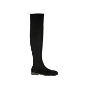 Zwarte Stretch Suède Over-de-Knie Laarzen Parallele , Black , Dames