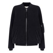 Oversized Bomber Jacket In Bouclé Merino Wol Laneus , Black , Dames