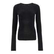 Geribbelde Gebreide Longsleeve Top Mugler , Black , Dames