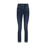 Sienna Zip Jeans met Voorrits Red Button , Blue , Dames