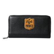 Zwarte leren logopatch ritsportemonnee Dolce & Gabbana , Black , Heren