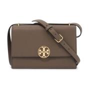 Crossbodytas van gehamerd leer met dubbel T-logo Tory Burch , Brown , ...