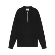 Zachte Wol Zip Polo Sweater Nn07 , Black , Heren