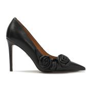 Zwarte leren stiletto's met rozen Kazar , Black , Dames